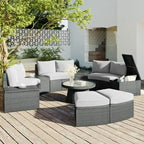 Ensemble de canapés modulaires d'extérieur semi-circulaires 10 pièces en rotin PE, personnalisable, pour conversations de jardin.