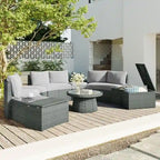 Ensemble de canapés modulaires d'extérieur semi-circulaires 10 pièces en rotin PE, personnalisable, pour conversations de jardin.
