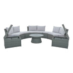 Ensemble de canapés modulaires d'extérieur semi-circulaires 10 pièces en rotin PE, personnalisable, pour conversations de jardin.