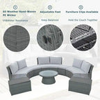 Ensemble de canapés modulaires d'extérieur semi-circulaires 10 pièces en rotin PE, personnalisable, pour conversations de jardin.