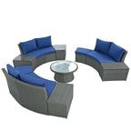 Ensemble de canapés modulaires d'extérieur semi-circulaires 10 pièces en rotin PE, personnalisable, pour conversations de jardin.