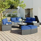 Ensemble de canapés modulaires d'extérieur semi-circulaires 10 pièces en rotin PE, personnalisable, pour conversations de jardin.