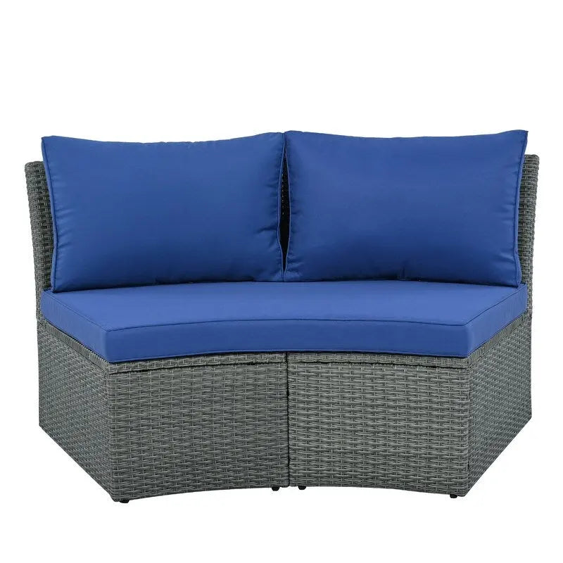Ensemble de canapés modulaires d'extérieur semi-circulaires 10 pièces en rotin PE, personnalisable, pour conversations de jardin.