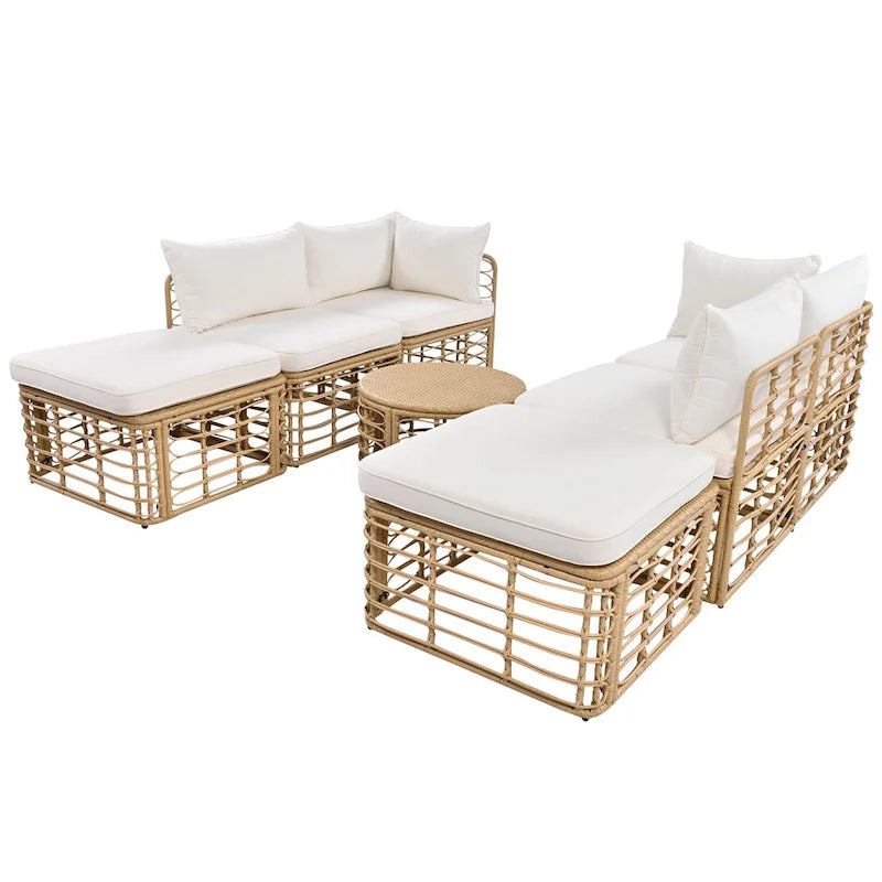 Ensemble de canapé d'angle modulable 7 pièces en osier pour l'extérieur avec table basse, combinaison libre