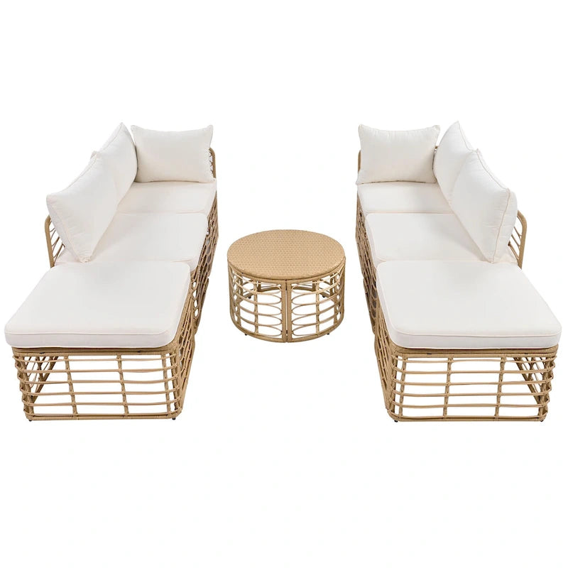 Ensemble de canapé d'angle modulable 7 pièces en osier pour l'extérieur avec table basse, combinaison libre