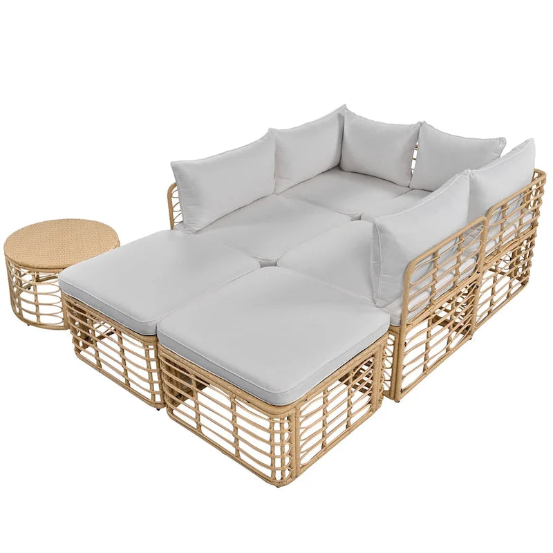 Ensemble de canapé d'angle modulable 7 pièces en osier pour l'extérieur avec table basse, combinaison libre