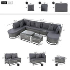 Ensemble de canapé d'extérieur modulaire 7 pièces en rotin avec table basse, combinaison libre