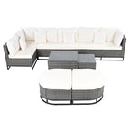 Ensemble de canapé d'extérieur modulaire 7 pièces en rotin avec table basse, combinaison libre