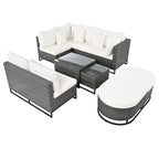Ensemble de canapé d'extérieur modulaire 7 pièces en rotin avec table basse, combinaison libre