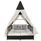 Lit de repos de jardin en rotin avec tente triangulaire, dossier réglable et rideaux