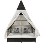 Lit de repos de jardin en rotin avec tente triangulaire, dossier réglable et rideaux