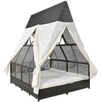 Lit de repos de jardin en rotin avec tente triangulaire, dossier réglable et rideaux