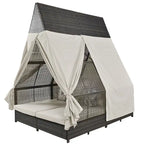Lit de repos de jardin en rotin avec tente triangulaire, dossier réglable et rideaux