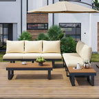 Ensemble de canapé modulable d'extérieur avec table basse, table d'appoint et sièges inclinables