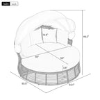 Lit de jour rond d'extérieur Roomfitters, canapé de patio en osier avec auvent rétractable et coussins amovibles, jardin et véranda, beige
