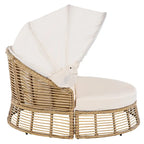 Lit de jour rond d'extérieur Roomfitters, canapé de patio en osier avec auvent rétractable et coussins amovibles, jardin et véranda, beige