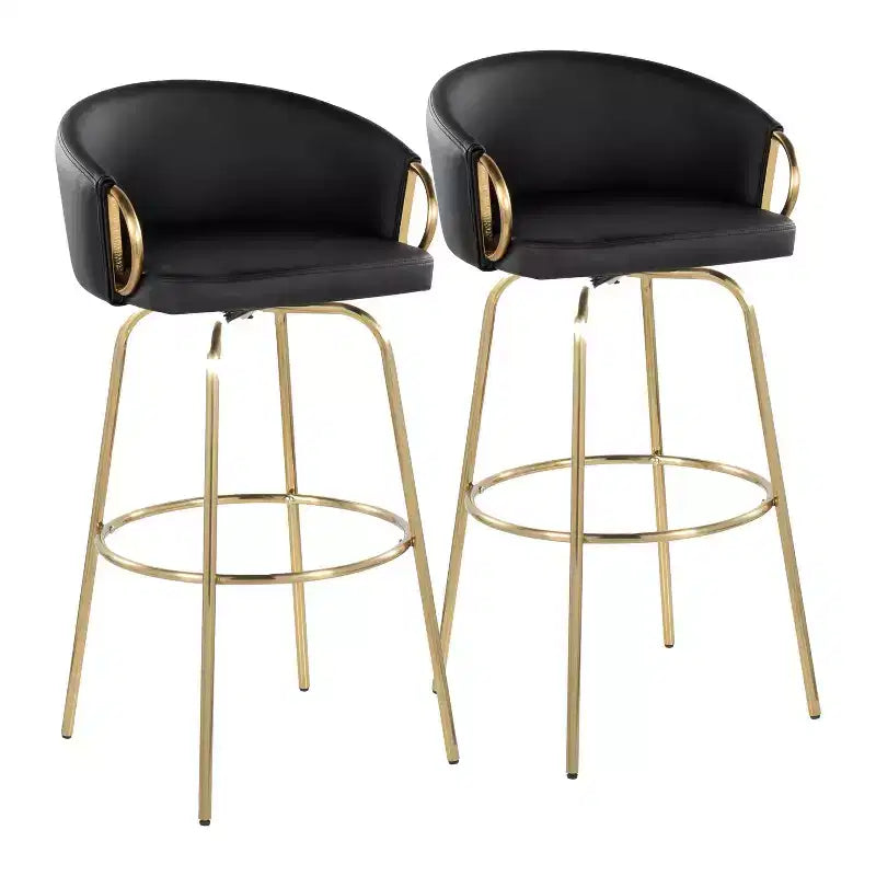 LumiSource Set of 2 Claire Barstools Gold/Black PU