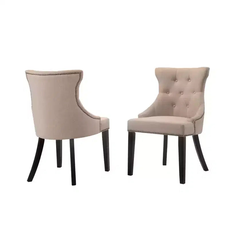 Carolina Living Set of 2 Ella Tufted Back Upholstered Nail Head Chair Espresso/Cream: Wingback, Linen Fabric, Wood Legs