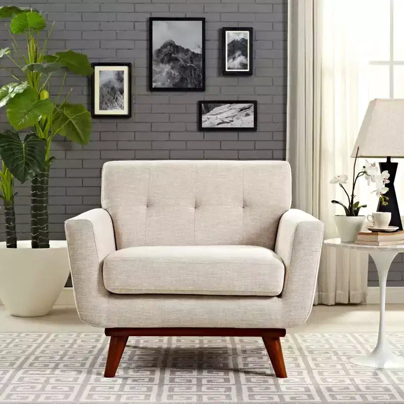 Engage Upholstered Armchair Beige - Modway: Comfortable Seating, Tufted Back, Wood Legs