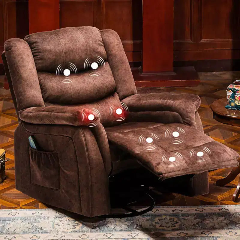 COMHOMA Side Lever Recliner Chair with Heat and Massage 360 Degree Swivel Fabric Rocking Recliner Brown