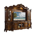 Picardy 115" Tv Entertainment Centers Honey Oak - Acme Furniture: Elegant Queen Anne Legs, Beveled Glass Doors, Touch Lighting