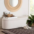 Baxton Studio Lavina Teddy Bear Fabric Storage Bench White: Oval Upholstered Ottoman, No Assembly Required