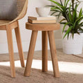 Baxton Studio Terah Teak Wood Ottoman Footstool Natural Brown: Round, Solid, No Assembly Required