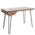 LumiSource Avery Mid Century Modern Desk Walnut : Tempered Glass Top, Wood & Metal Frame, All Purpose Drawer