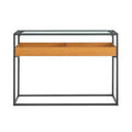 Danya B. Saarinen Glass Top Console Table Golden Oak: Laminated, Metal Frame, Tempered Glass, Storage Shelf