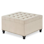 Grand pouf de rangement carré avec pieds en bois