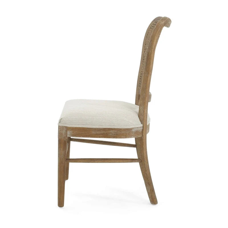 Chaises de salle à manger en bois d'hévéa de style fermier avec dossier en rotin (deux chaises par ensemble).