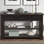 Console en bois avec 3 tiroirs de rangement et 2 étagères