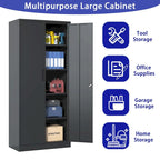 Armoire de rangement de garage en métal 72H, armoire de rangement noire en acier avec portes et 4 étagères