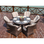 Ensemble de salle à manger rond 7 pièces en rotin tressé d'extérieur avec coussins par Moda Furnishings