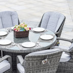 Ensemble de salle à manger rond 7 pièces en rotin tressé d'extérieur avec coussins par Moda Furnishings