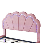 Ensembles de chambre à coucher 2 pièces – Lit plateforme double avec LED et pouf de rangement