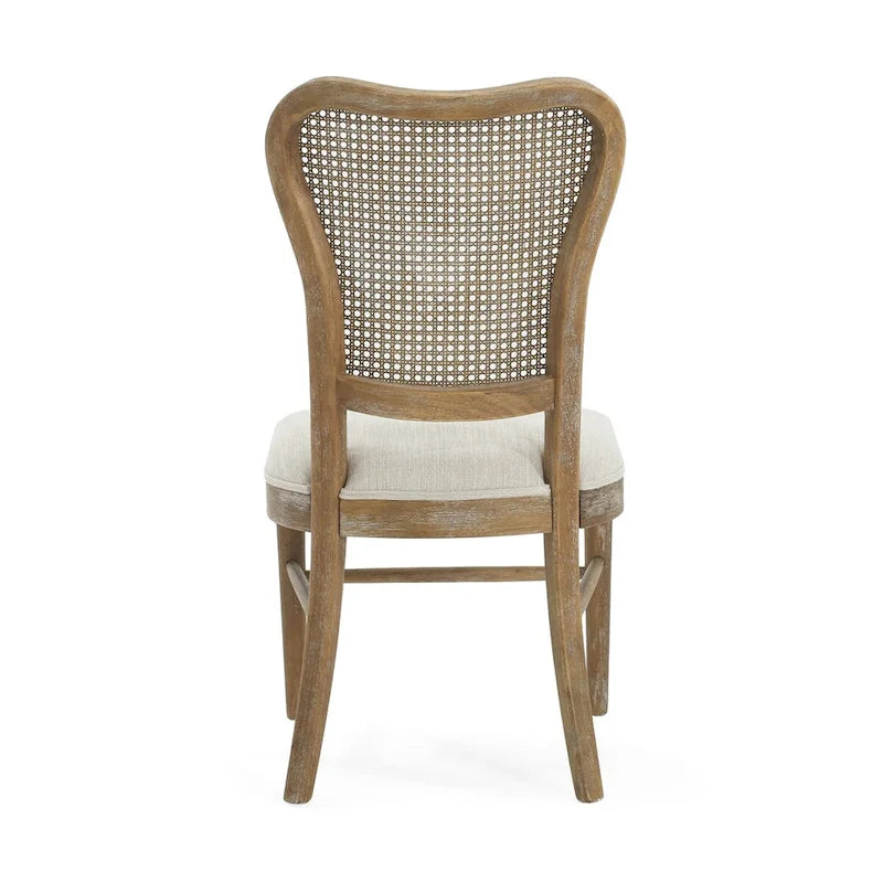 Chaises de salle à manger en bois d'hévéa de style fermier avec dossier en rotin (deux chaises par ensemble).