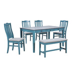 Ensemble de salle à manger 6 pièces en bois avec 4 chaises et un banc, table avec tiroir