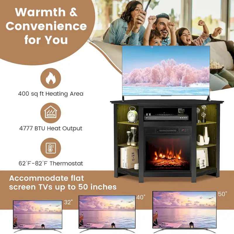 Meuble TV cheminée Costway avec lumières LED et cheminée électrique 18 pouces pour - Voir détails