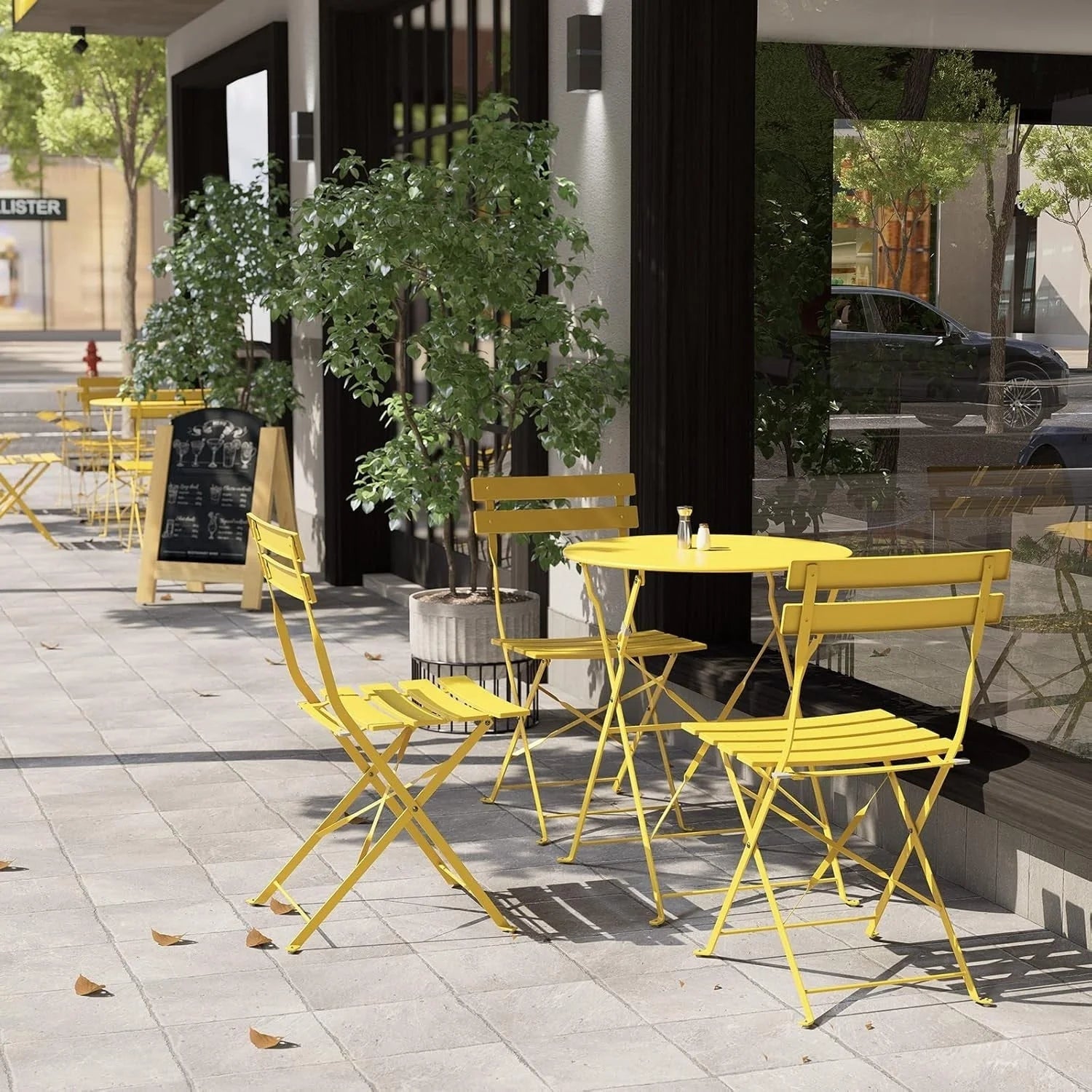 Ensemble bistrot pliant en métal 3 pièces, salon de conversation intérieur/extérieur résistant aux intempéries pour patio, cour, jardin