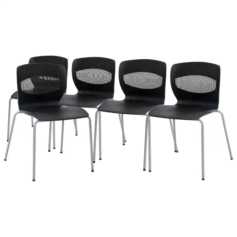 Flash Furniture HERCULES Series Set of 5 Commercial Grade 770 lb. Capacity Ergonomic Stack Chair with Lumbar Support and Steel Frame