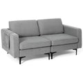 Costway Modern Loveseat Linen Fabric 2-Seat Sofa Couch w/ Side Storage Pocket Green\Orange