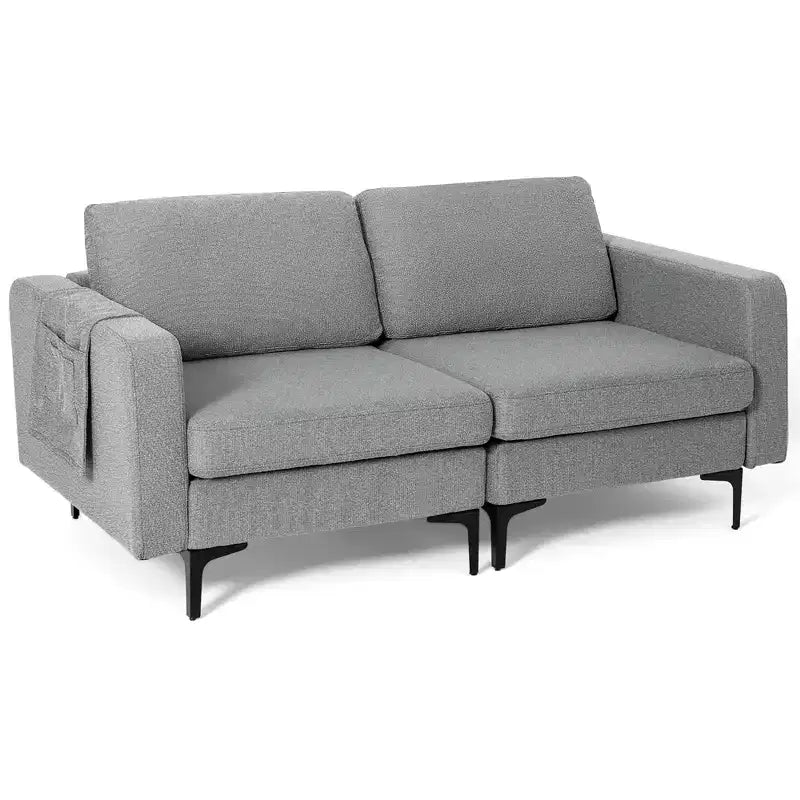 Costway Modern Loveseat Linen Fabric 2-Seat Sofa Couch w/ Side Storage Pocket Green\Orange