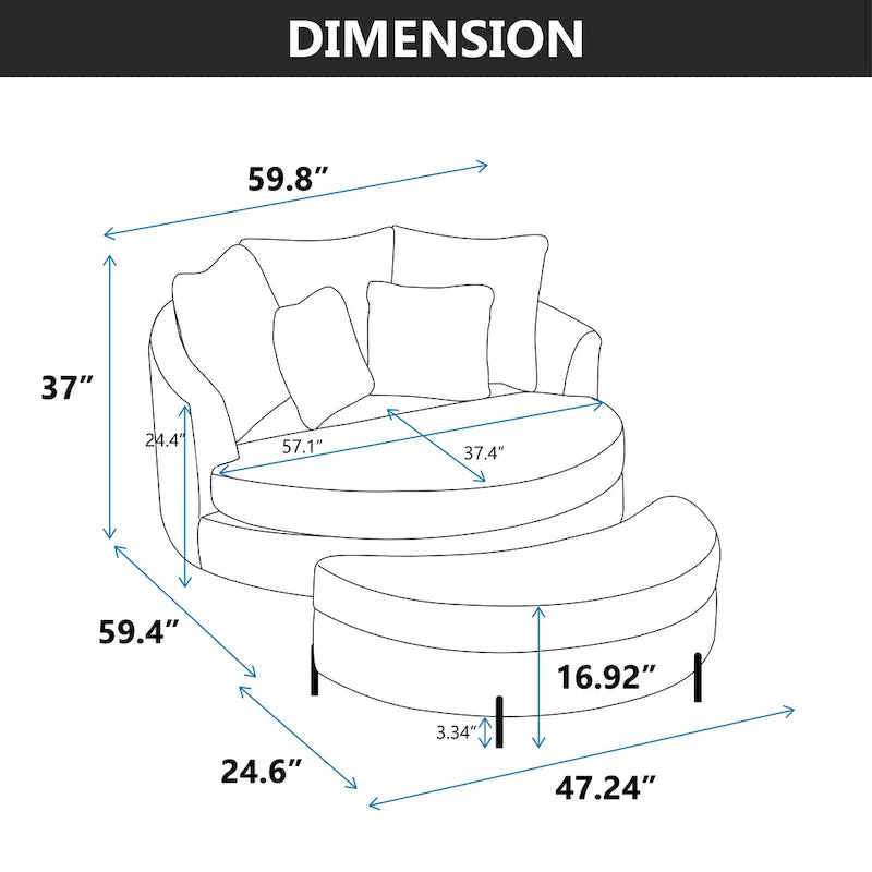 Fauteuil Moderne Rond Avec 5 Coussins Et Pouf Optionnel
