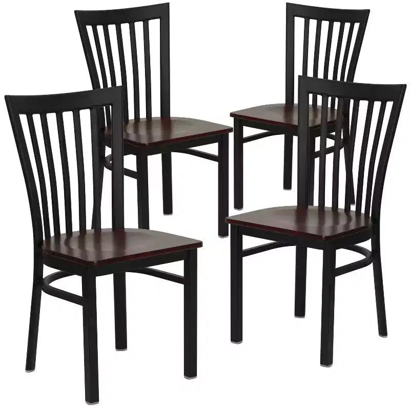 Lot de 4 chaises de restaurant Flash Furniture Hercules Series avec dossier en forme de maison, en métal noir