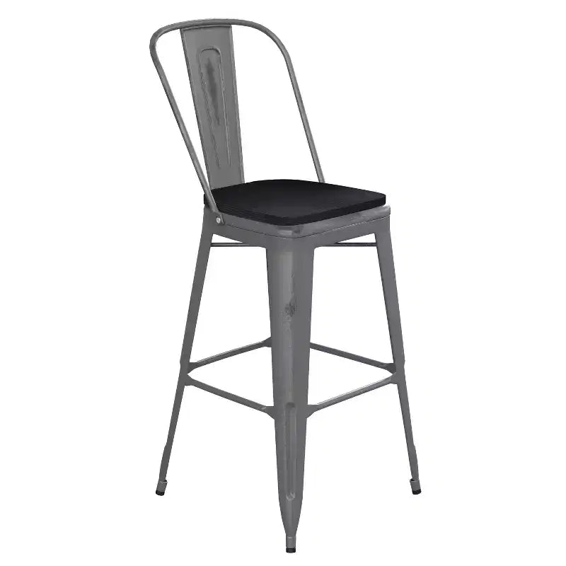 Tabouret en métal à revêtement transparent Emma et Oliver avec dossier et siège en polyrésine pour usage intérieur uniquement