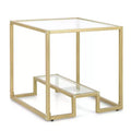 Costway 22'' 2-Tier Sofa Side Table Square Metal Frame for Living Room Bedroom Bronze