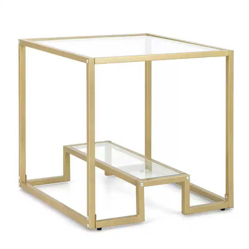 Costway 22'' 2-Tier Sofa Side Table Square Metal Frame for Living Room Bedroom Bronze