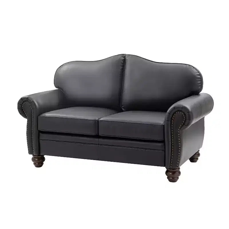 Antonia 60 Wide Chesterfield Loveseat Genuine Leather Sofa with Nailhead Trim and Rolled Armrests