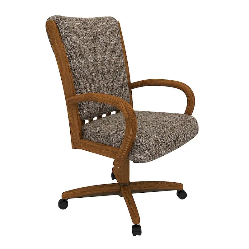 Chaise de salle à manger à roulettes Chromcraft Darell, finition châtaignier
